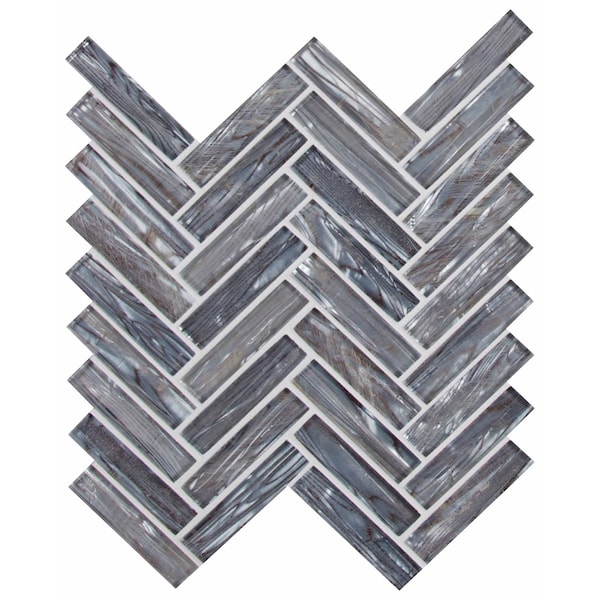 Shimmering Silver Herringbone 12.60 In. X 11.06 In. X 8Mm Glass Mesh-Mounted Mosaic Tile, 10PK